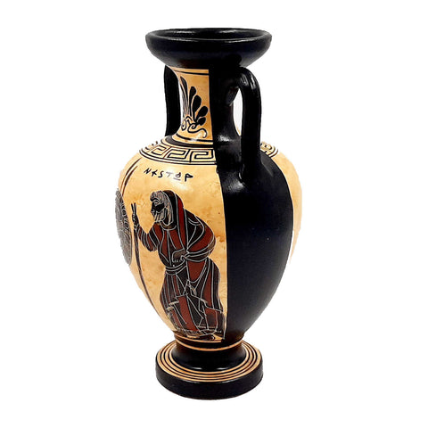 Ancient Greek Vase 22cm,Black figure Amphora,Telemachos with Nestor,God Apollo - ifigeneiaceramics
