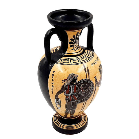 Ancient Greek Vase 22cm,Black figure Amphora,Telemachos with Nestor,God Apollo - ifigeneiaceramics