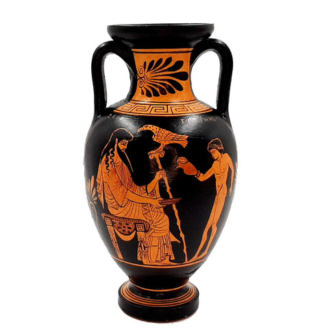 Ancient Greek Vase 22cm,Red figure Amphora,Achilles with Patroclus,Zeus with Ganymede - ifigeneiaceramics