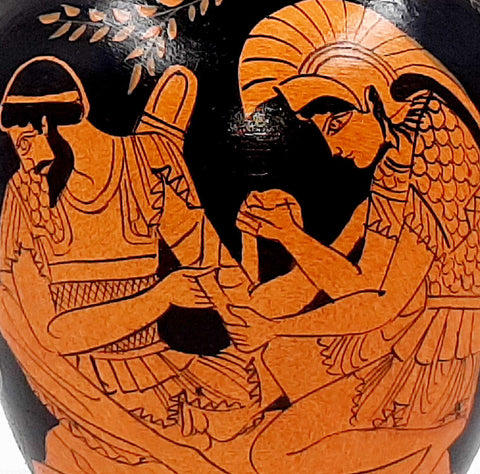 Ancient Greek Vase 22cm,Red figure Amphora,Achilles with Patroclus,Zeus with Ganymede - ifigeneiaceramics