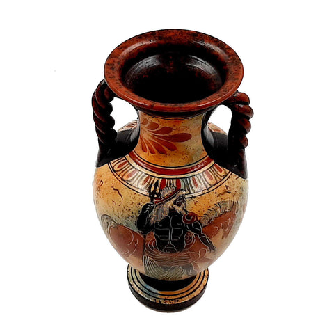 Ancient Greek Vase,Amphora 22cm,Mulitcolored, Shows God Poseidon and Goddess Athena - ifigeneiaceramics
