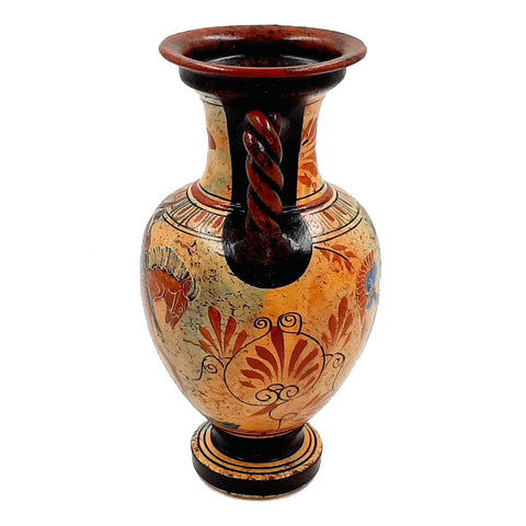Ancient Greek Vase,Amphora 22cm,Mulitcolored, Shows God Poseidon and Goddess Athena - ifigeneiaceramics