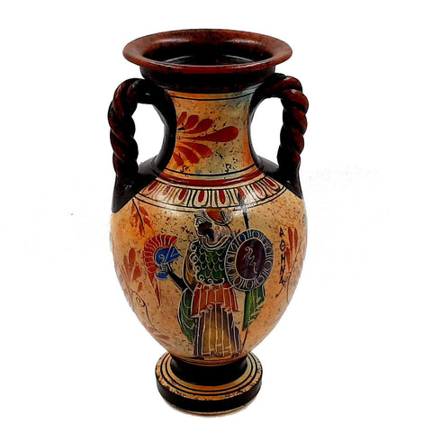 Ancient Greek Vase,Amphora 22cm,Mulitcolored, Shows God Poseidon and Goddess Athena - ifigeneiaceramics