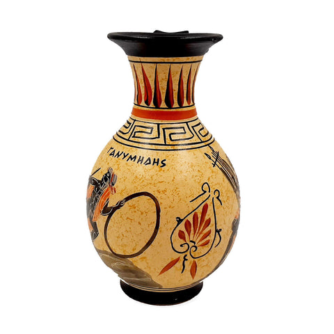 Ancient Greek Vase,Olpe 16cm,shows God Zeus with Ganymede,God Apollo - ifigeneiaceramics