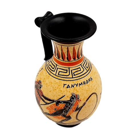 Ancient Greek Vase,Olpe 16cm,shows God Zeus with Ganymede,God Apollo - ifigeneiaceramics
