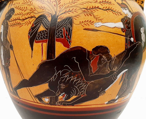 Red -Black Figure Amphora 31cm,Hercules driving Bull to Sacrifice,Museum Replicas - ifigeneiaceramics