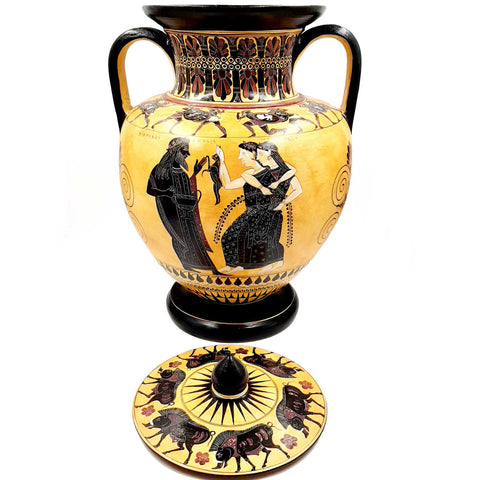 Attic Black figure Amphora 46cm ,Amasis Painter,God Dionysus and Maenads,Museum Replicas - ifigeneiaceramics