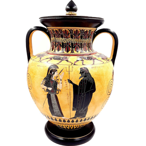 Attic Black figure Amphora 46cm ,Amasis Painter,God Dionysus and Maenads,Museum Replicas - ifigeneiaceramics