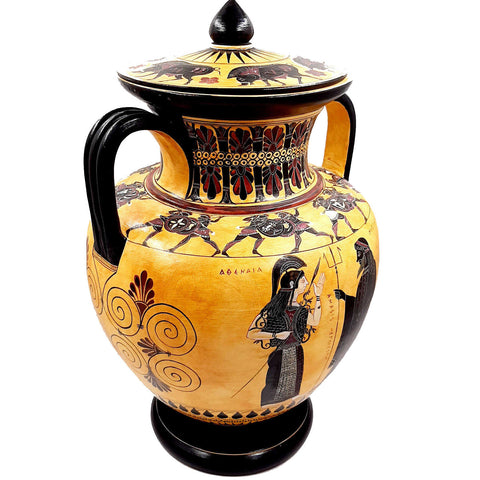 Attic Black figure Amphora 46cm ,Amasis Painter,God Dionysus and Maenads,Museum Replicas - ifigeneiaceramics