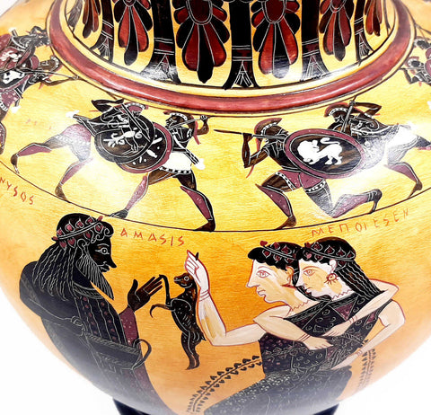 Attic Black figure Amphora 46cm ,Amasis Painter,God Dionysus and Maenads,Museum Replicas - ifigeneiaceramics