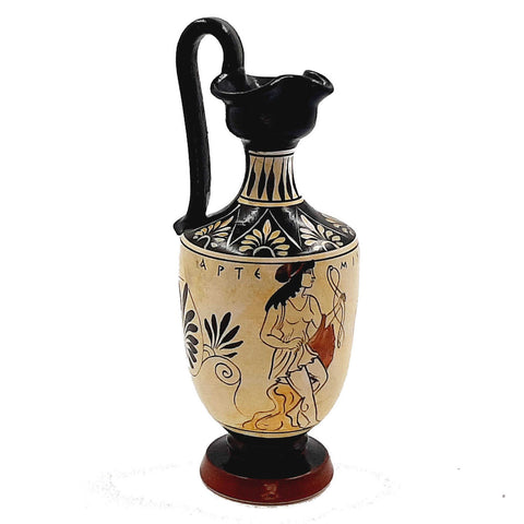 Attic Greek Vase,Oinochoe 19cm,Shows 3 Olympian Gods - ifigeneiaceramics