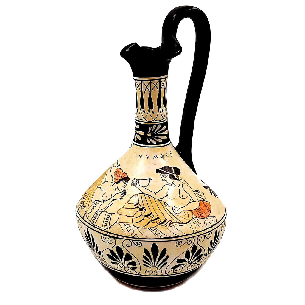 Greek Oinochoe ,White Ground Pottery Vase 25cm, Nymphs - ifigeneiaceramics