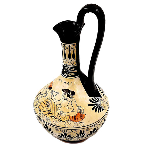 Greek Oinochoe ,White Ground Pottery Vase 25cm, Nymphs - ifigeneiaceramics