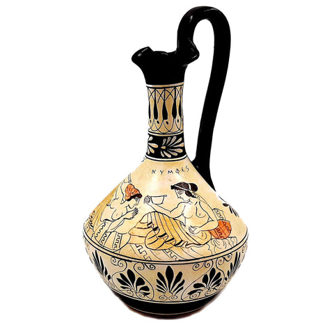 Greek Oinochoe ,White Ground Pottery Vase 25cm, Nymphs - ifigeneiaceramics