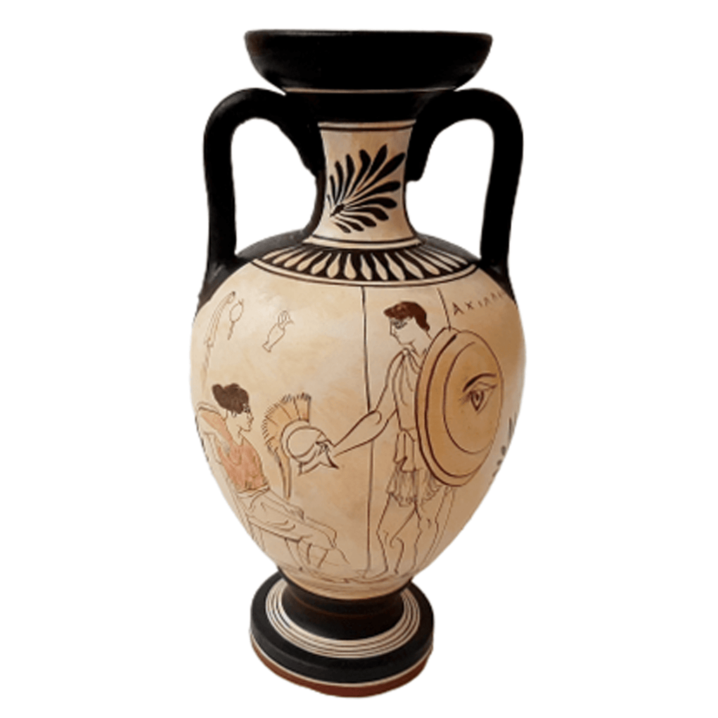 Attic White Ground Amphora 22cm,Shows Achilles,and Hercules fight Nemean Lion - ifigeneiaceramics
