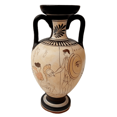 Attic White Ground Amphora 22cm,Shows Achilles,and Hercules fight Nemean Lion - ifigeneiaceramics