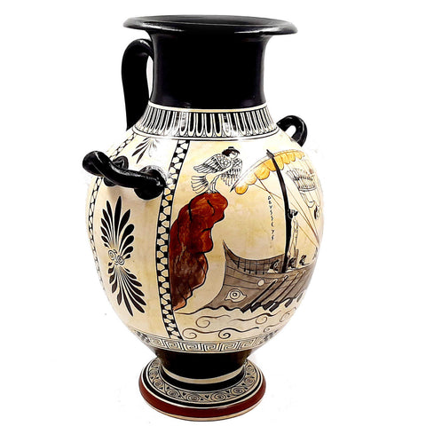 Attic White Ground,3 handle Hydria 36cm,Odysseus and the Sirens - ifigeneiaceramics