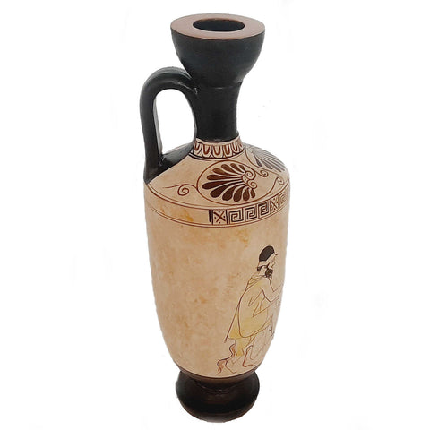 Attic white-ground Lekythos 25cm,Hermes psychopompos and woman at tomb