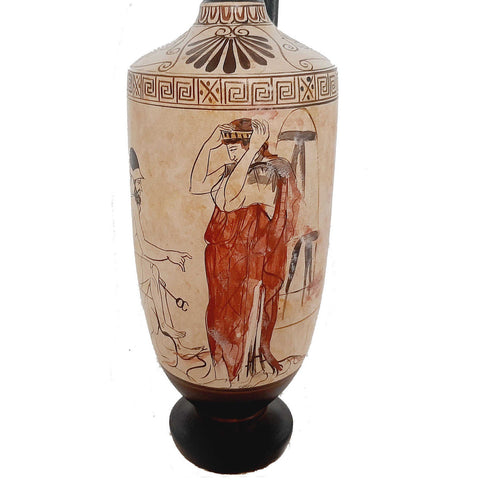 Attic white-ground Lekythos 25cm,Hermes psychopompos and woman at tomb