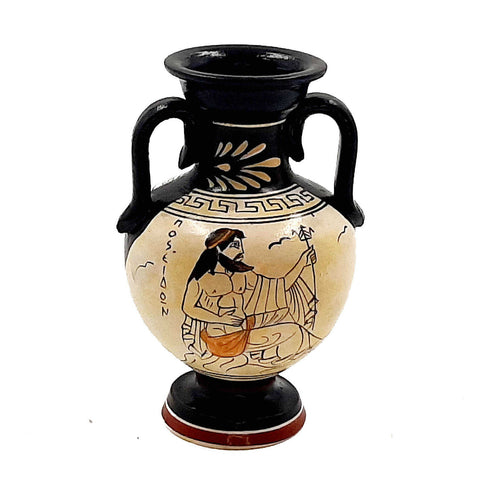 Attic white ground  Greek Amphora Vase 13cm,God Poseidon - ifigeneiaceramics
