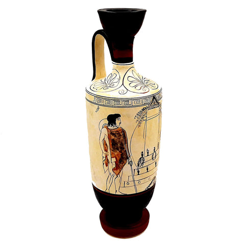Attic white ground lekythos 30cm,Visit to a grave by the Bosanquet painter - ifigeneiaceramics