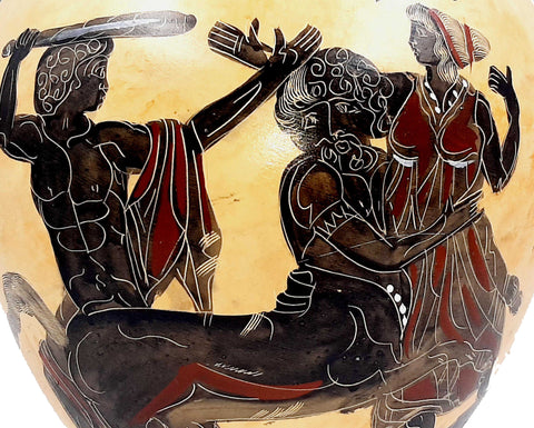 Black Figure Amphora  31cm , Hercules ,Deianira and Centaur Nessus,Achelous - ifigeneiaceramics