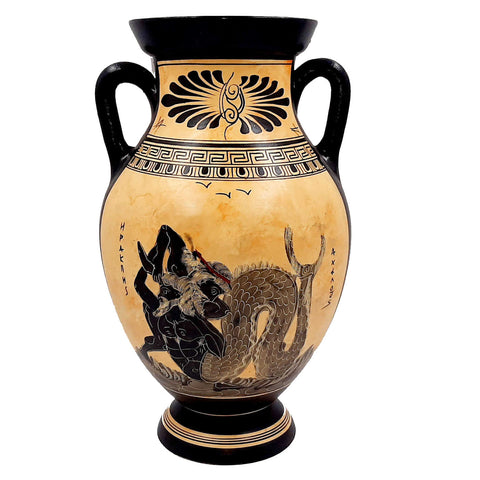 Black Figure Amphora  31cm , Hercules ,Deianira and Centaur Nessus,Achelous - ifigeneiaceramics
