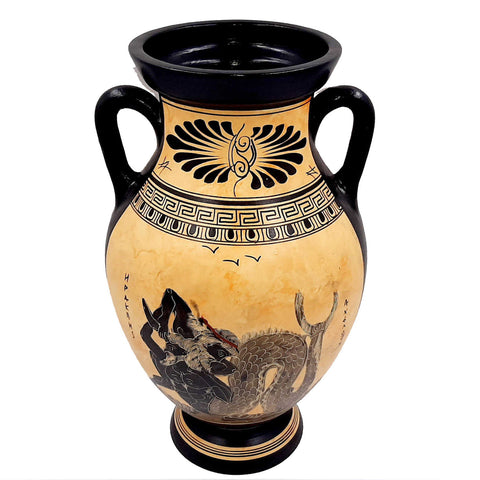 Black Figure Amphora  31cm , Hercules ,Deianira and Centaur Nessus,Achelous - ifigeneiaceramics