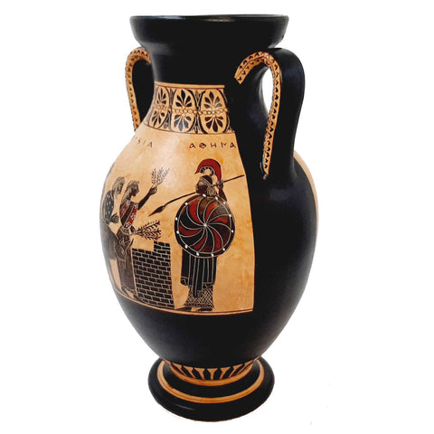 Black Figure Amphora Vase 26cm,Scence of Sacrifice for Goddess Athena - ifigeneiaceramics
