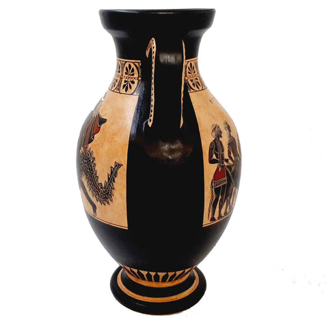 Black Figure Amphora Vase 26cm,Scence of Sacrifice for Goddess Athena - ifigeneiaceramics