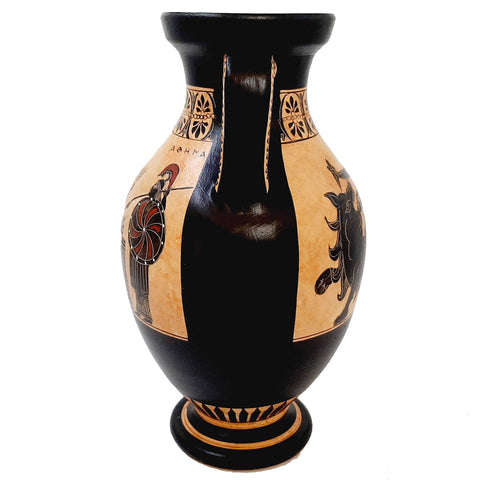 Black Figure Amphora Vase 26cm,Scence of Sacrifice for Goddess Athena - ifigeneiaceramics