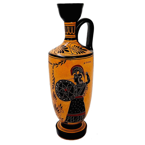 Black Figure Pottery Lekythos 26cm,God Hermes ,Goddess Athena - ifigeneiaceramics