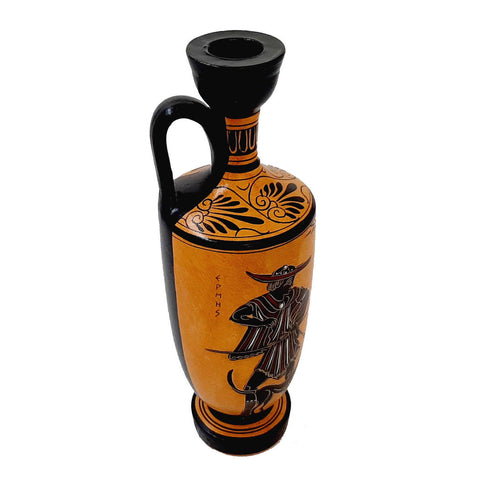 Black Figure Pottery Lekythos 26cm,God Hermes ,Goddess Athena - ifigeneiaceramics