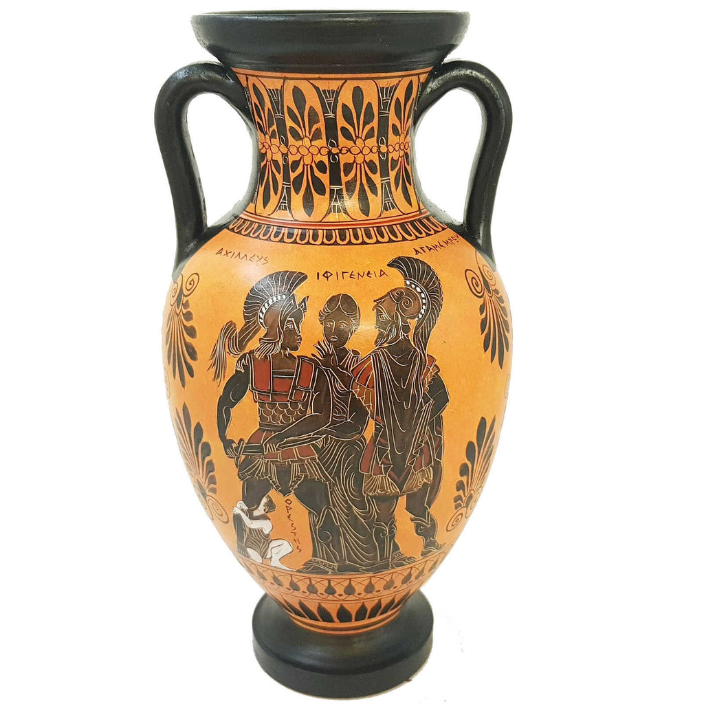 Black figure Pottery Vase,Amphora 31cm, The sacrifice of Iphigeneia - ifigeneiaceramics