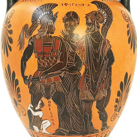 Black figure Pottery Vase,Amphora 31cm, The sacrifice of Iphigeneia - ifigeneiaceramics