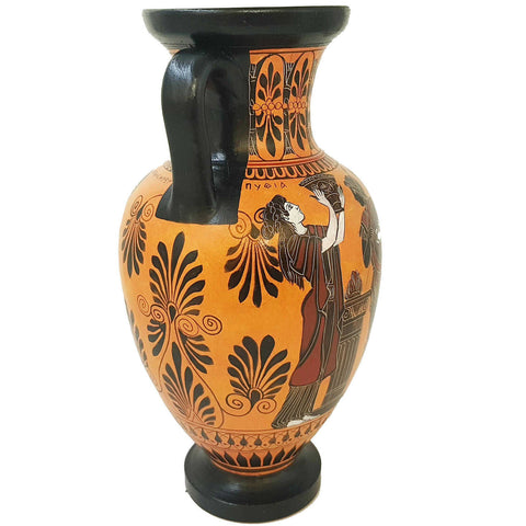 Black figure Pottery Vase,Amphora 31cm, The sacrifice of Iphigeneia - ifigeneiaceramics