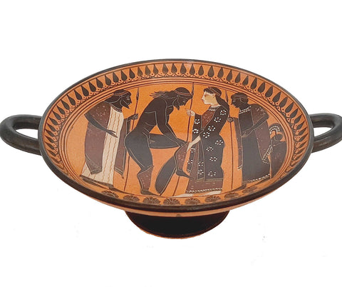 Black figure Pottery Kylix 20cm,Achilles puts on the armour forged by Hephaestus