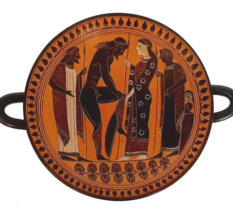 Black figure Pottery Kylix 20cm,Achilles puts on the armour forged by Hephaestus