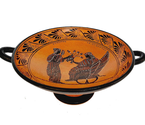 Black figure Pottery, Kylix 20cm shows Goddess Demeter with Triptolemus