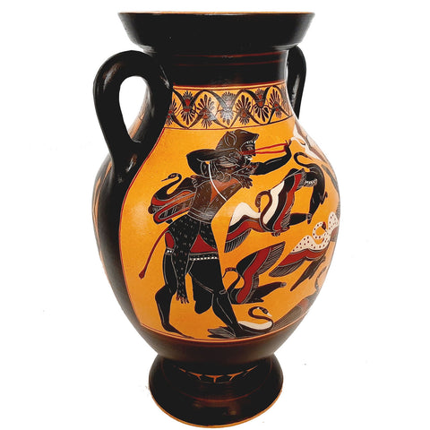 Black figure Pottery,Replicas Amphora 31cm,Heracles slaying the Stymphalian birds - ifigeneiaceramics
