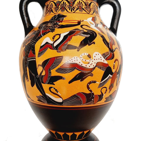 Black figure Pottery,Replicas Amphora 31cm,Heracles slaying the Stymphalian birds - ifigeneiaceramics