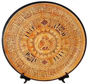 Ceramic Greek Plate 28cm, Geometric Pottery,Owl in the middle