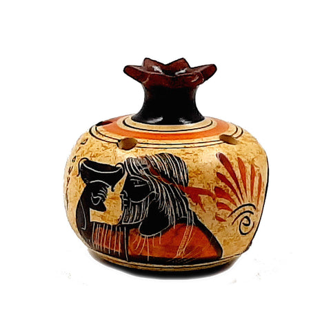 Ceramic Pottery,Pomegranates 9cm with candle,Goddess Aphrodite with God Dionysus - ifigeneiaceramics