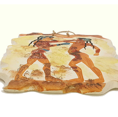 Ceramic Slab (20x25)cm  ,Boxers Fresco's Copy from Santorini - ifigeneiaceramics