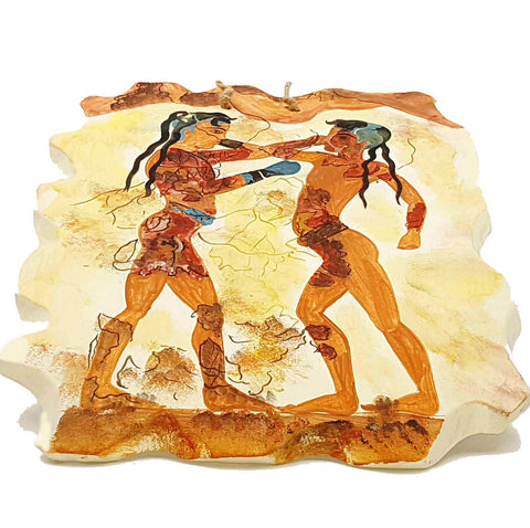 Ceramic Slab (20x25)cm  ,Boxers Fresco's Copy from Santorini - ifigeneiaceramics