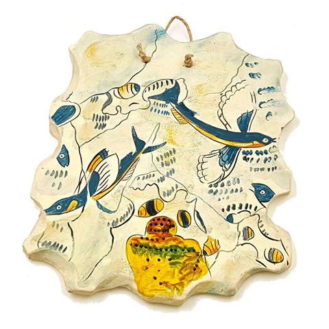 Flying Fish,Ceramic Slab(17*21)cm, fresco's copy from Phylakopi Milos. - ifigeneiaceramics