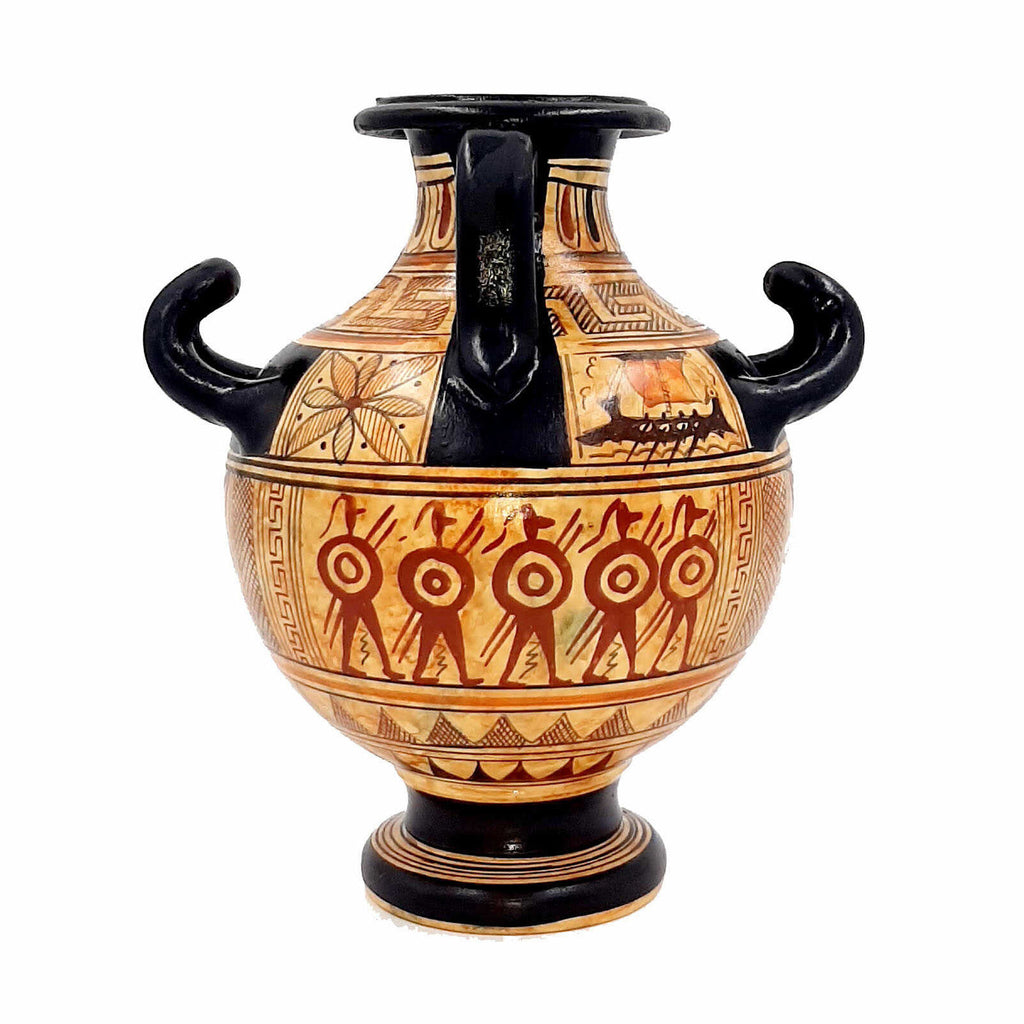 Geometric Hydria 16cm with 3 handles,Greek Pottery Vase - ifigeneiaceramics