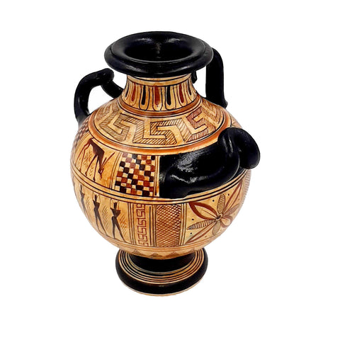 Geometric Hydria 16cm with 3 handles,Greek Pottery Vase - ifigeneiaceramics