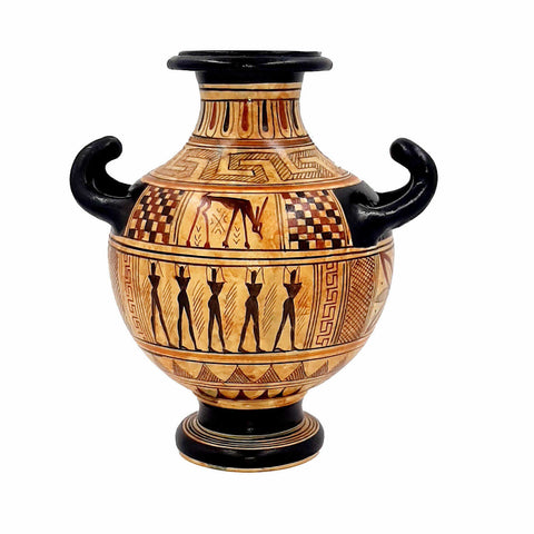 Geometric Hydria 16cm with 3 handles,Greek Pottery Vase - ifigeneiaceramics