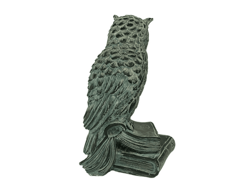 Goddess Athena's Owl stayed on books Statue,Green Patina ,Plaster Sculpture Cast 16,5cm